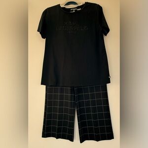 Karl Lagerfeld Black Top and Checkered Pants Ensemble